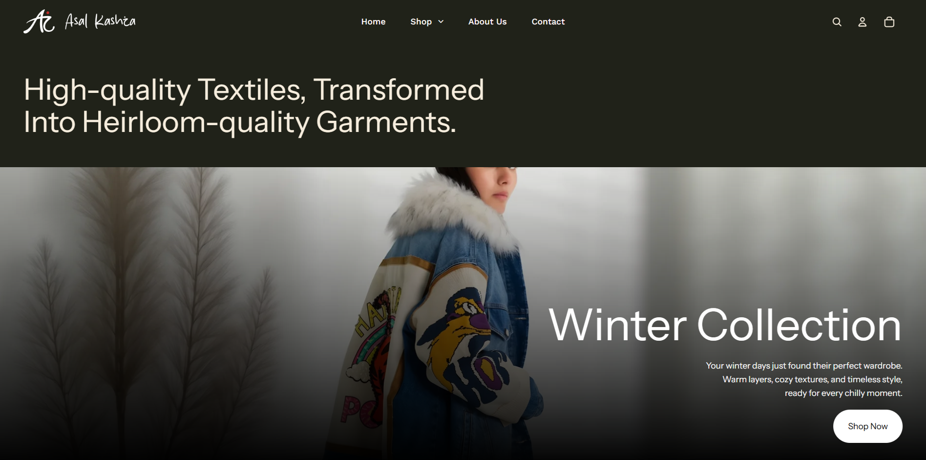 Asal Kashkha Shopify store homepage
